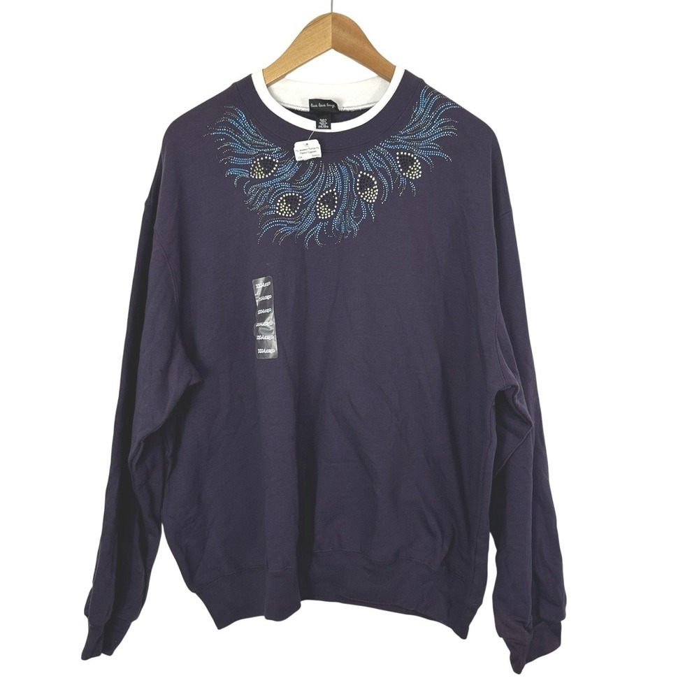 Trilogy By Morning‎ Sun New Womens XXL Jeweled Fleece Sweatshirt Purple Holiday